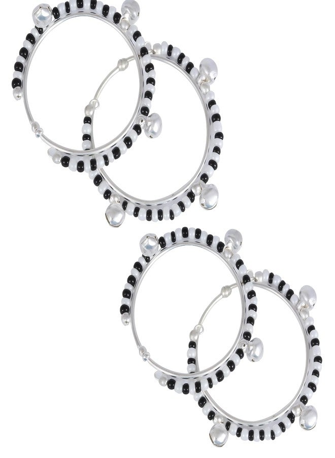 Kailash Creation Baby Nazariya Bracelet with Ghungroo Charm & Black-White Crystal Beads | Adjustable Bracelet for Kids/Newborns Boys & Girls (0-5 Years) - Image 1
